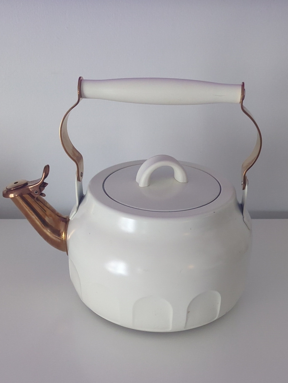 Hearth And Hand White Enamel Whistling Teakettle with Brass Spout
